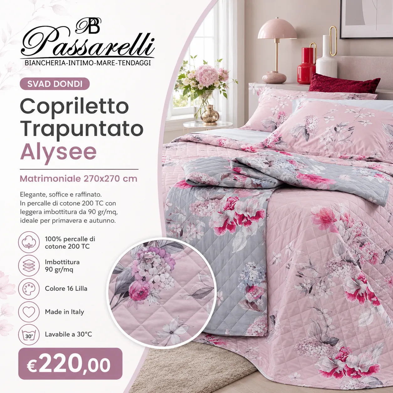 Svad Dondi Copriletto Trapuntato Matrimoniale Alysee