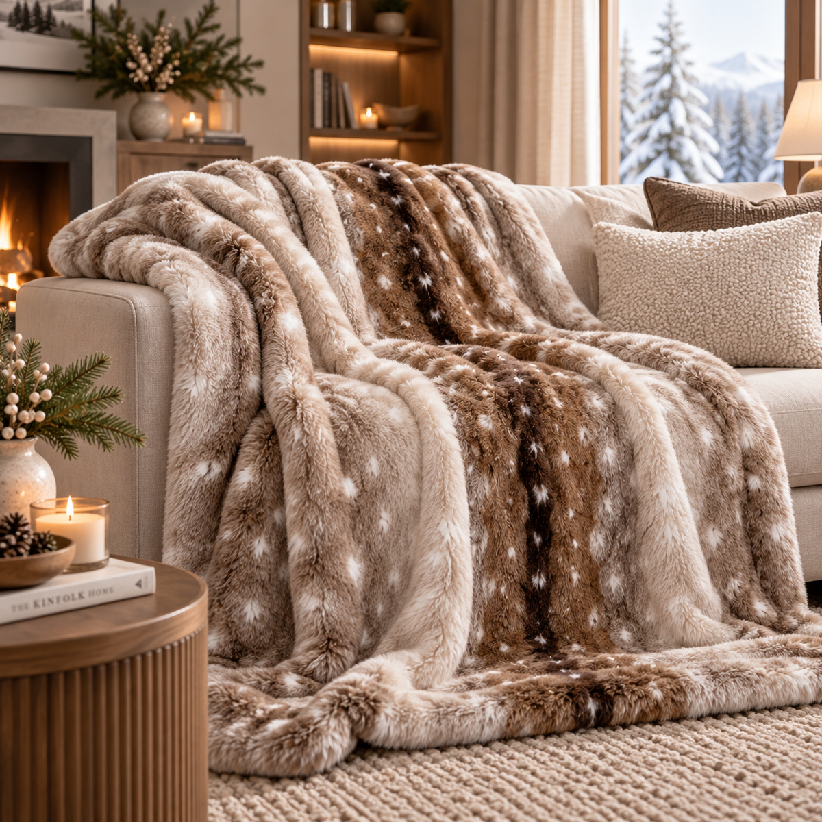 THUN® Maxi Plaid Himalaya 130x170 Bosco D'Inverno - Fantasia Renna Deer Stone
