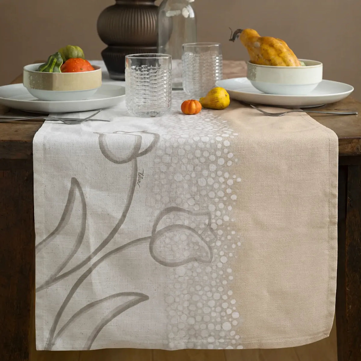 THUN® Runner New Elegance 160x45 - Fantasia Tulipani Tulips Beige