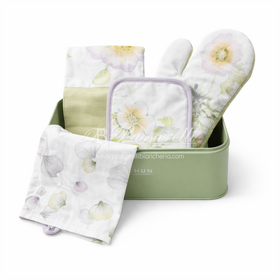 THUN® Set Porta Pana con Grembiule + Presina + Guanto Bloom Multicolor