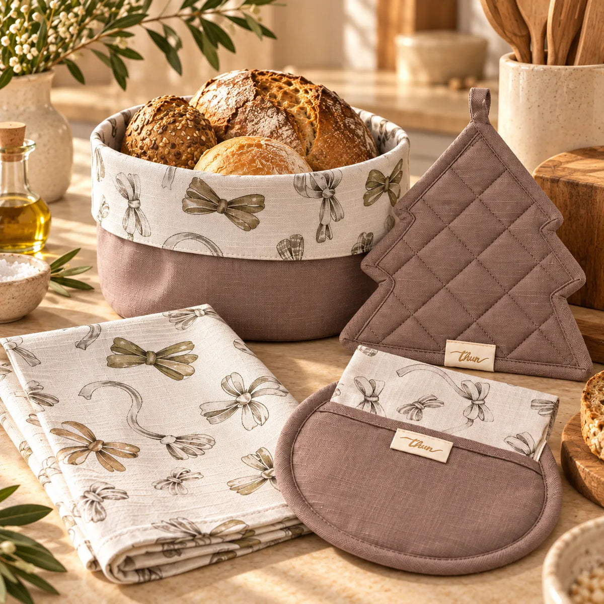 THUN® Set Portapane+Presina+Strofinaccio+Presina Albero Natale - Fiocco Bows