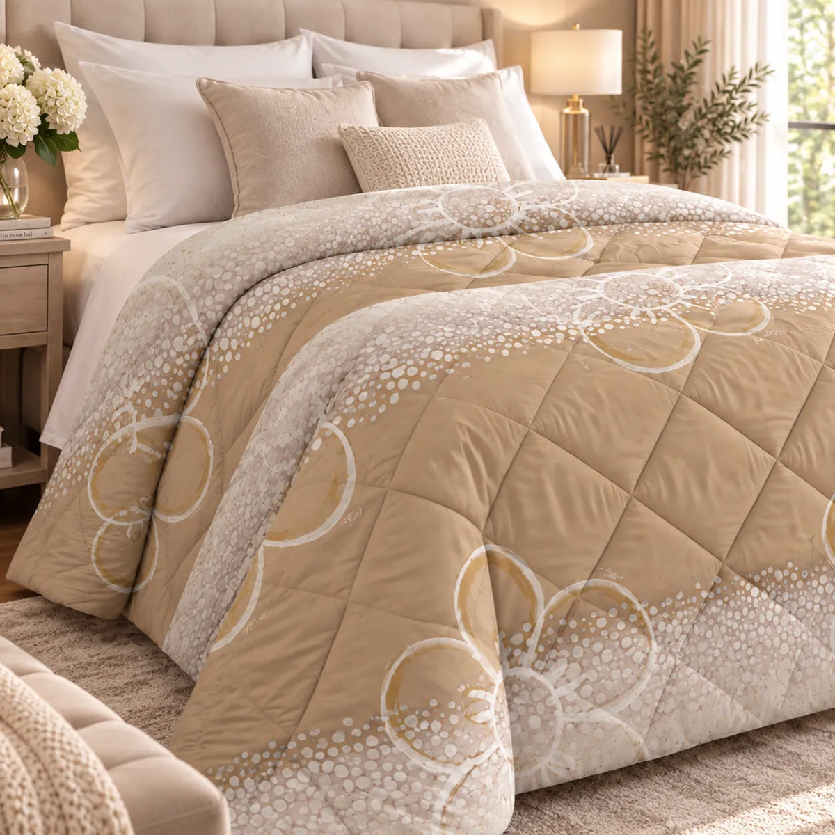 THUN® Trapunta Matrimoniale New Elegance - Fantasia Margherita Daisy Beige