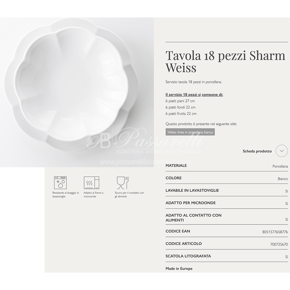 Servizio tavola 18pz SHARM WEISS in porcellana By Weissestal