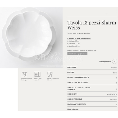 Servizio tavola 18pz SHARM WEISS in porcellana By Weissestal