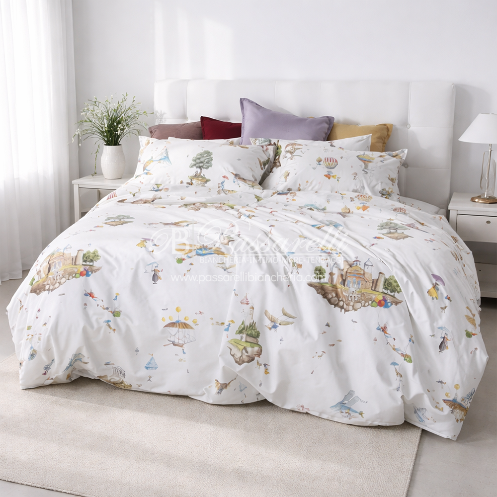 Tessitura Toscana Telerie Completo Lenzuola Matrimoniale Flyby Paesaggi Volanti