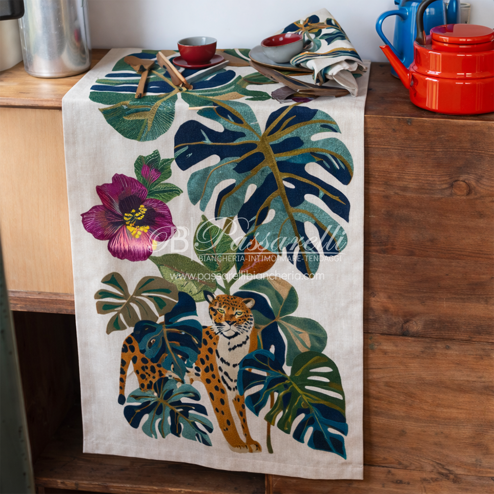 Tessitura Toscana Telerie Tovaglia e Runner in M.Lino Leoleaf - Varie Dimensioni