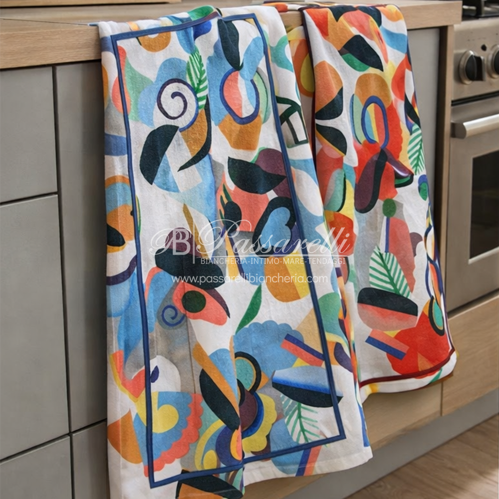 Tessitura Toscana Telerie Set 2 Canovaccio Strofinaccio in lino stampa Tetris 2602S30