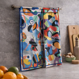 Tessitura Toscana Telerie Set 2 Canovaccio Strofinaccio in lino stampa Tetris 2602S30