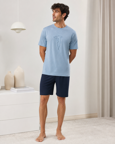 Trussardi Pigiama da Uomo Estivo Maniche Corte con Pantalone Corto NT6674