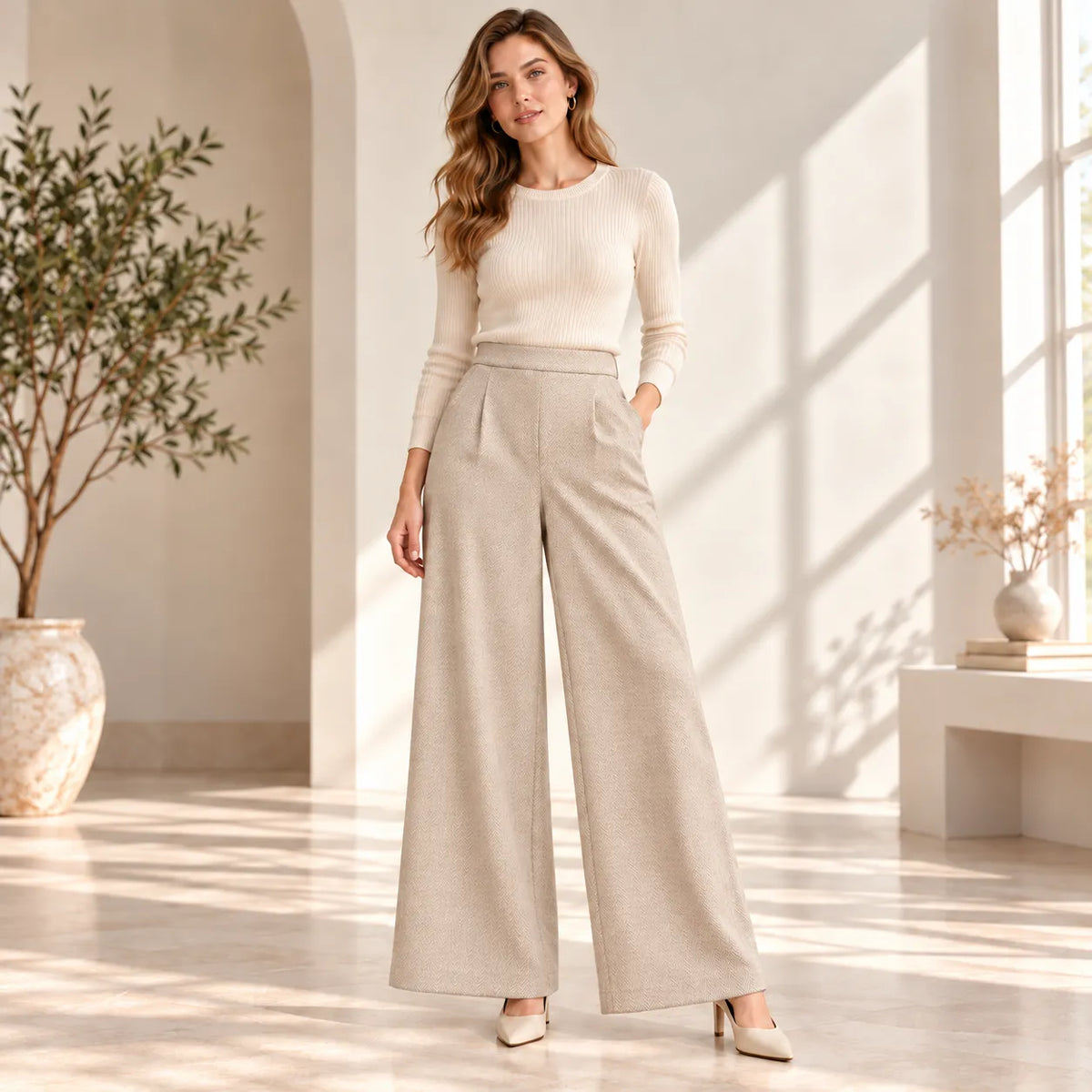 Verdissima Pantalone Invernale da Donna modello Palazzo Ampio CO61