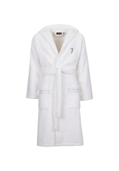 Trussardi Home Accappatoio con Cappuccio in Puro Cotone Ribbon bianco con logo ricamato