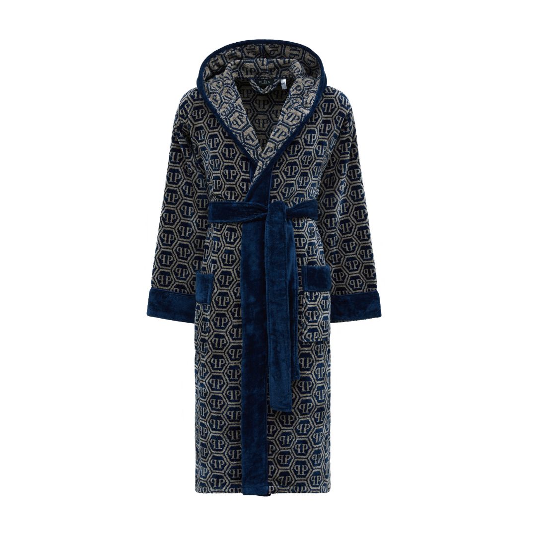 Philipp Plein Accappatoio con Cappuccio Pattern Moderno in Spugna