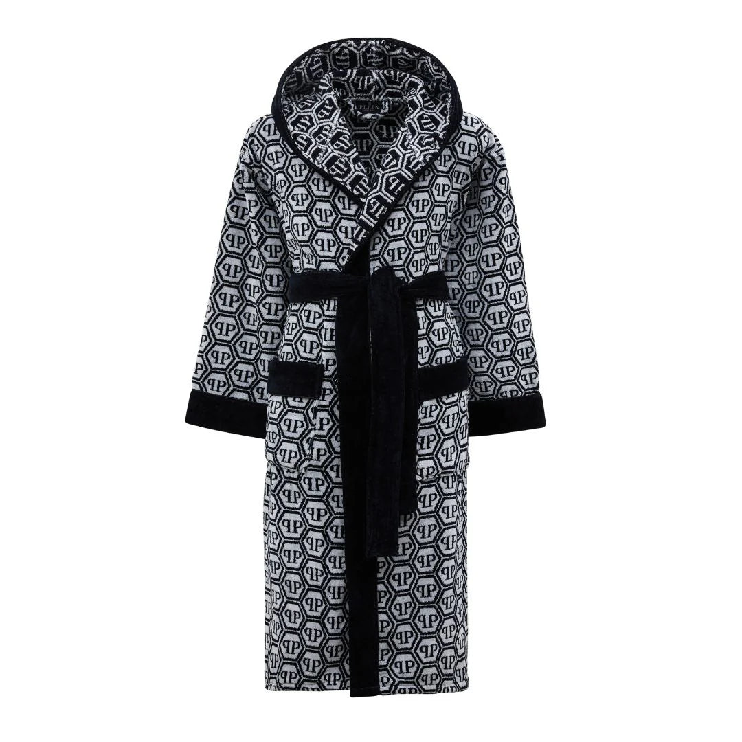 Philipp Plein Accappatoio con Cappuccio Pattern Moderno in Spugna