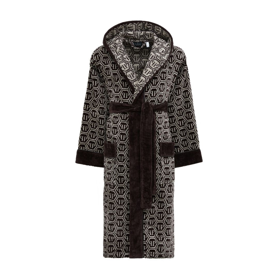 Philipp Plein Accappatoio con Cappuccio Pattern Moderno in Spugna