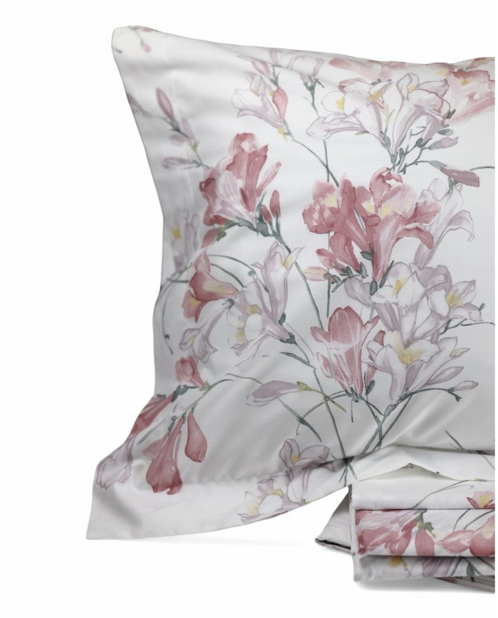 Mirabello Completo Lenzuola Matrimoniali In Puro Percalle Di Cotone 100% – Fantasia Fiori Magnolia Su Fondo Beige – Made In Italy - 2