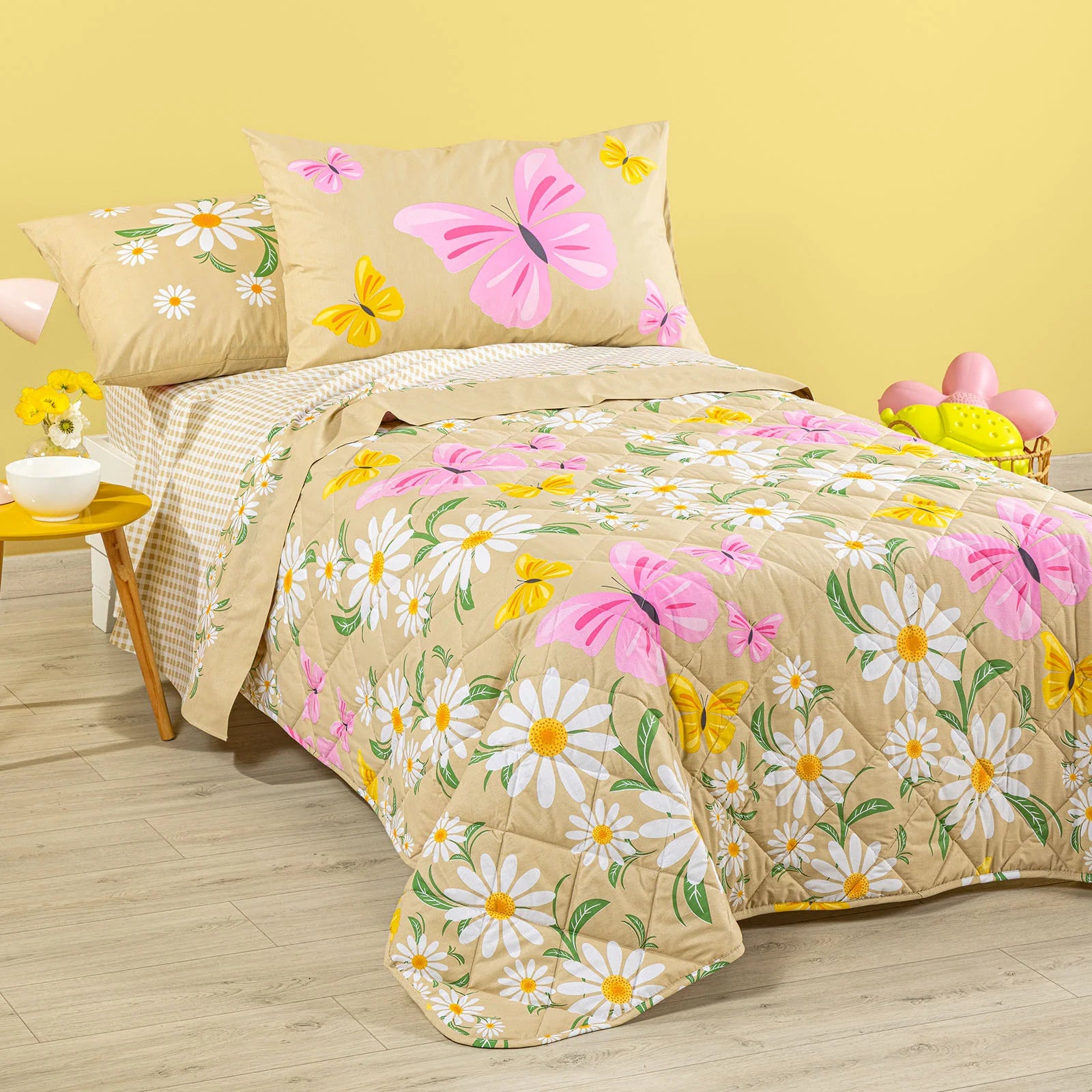 Caleffi Kids Copriletto Trapuntato In Cotone Margherite Singolo Naturale