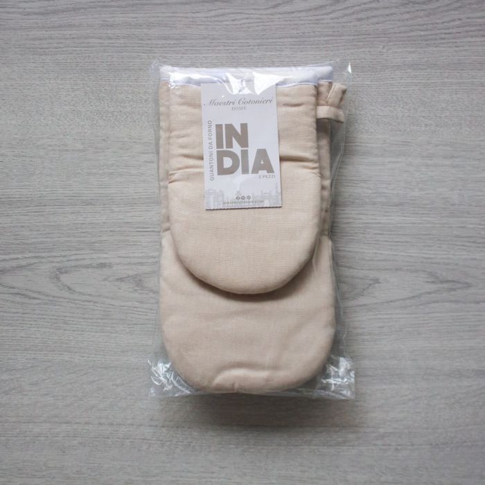 Maestri Cotonieri  Set 2 Guanti da Forno India in Cotone con Bordo Bianco