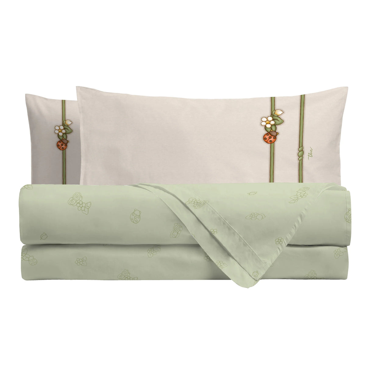 THUN® Completo Letto Matrimoniale in Cotone Country Bloom Green