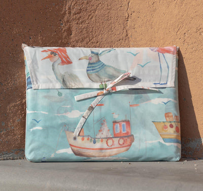 Tessitura Toscana Telerie Completo Lenzuola Matrimoniale Paranza Gabbiani B146 - Passarelli Biancheria