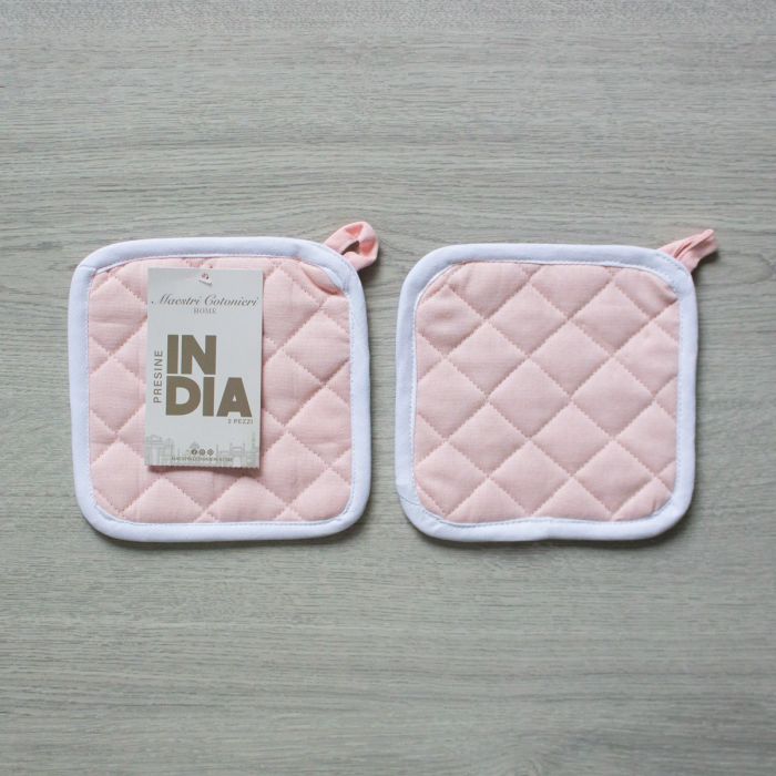 Maestri Cotonieri Set 2 Presine da Cucina India in Cotone con Bordo Bianco