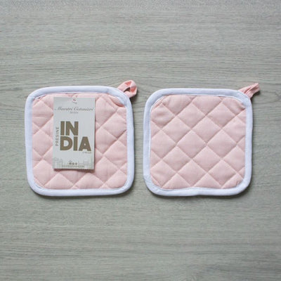 Maestri Cotonieri Set 2 Presine da Cucina India in Cotone con Bordo Bianco