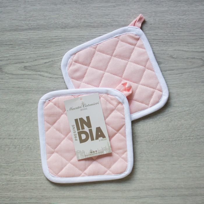 Maestri Cotonieri Set 2 Presine da Cucina India in Cotone con Bordo Bianco