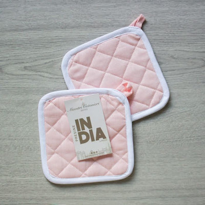 Maestri Cotonieri Set 2 Presine da Cucina India in Cotone con Bordo Bianco