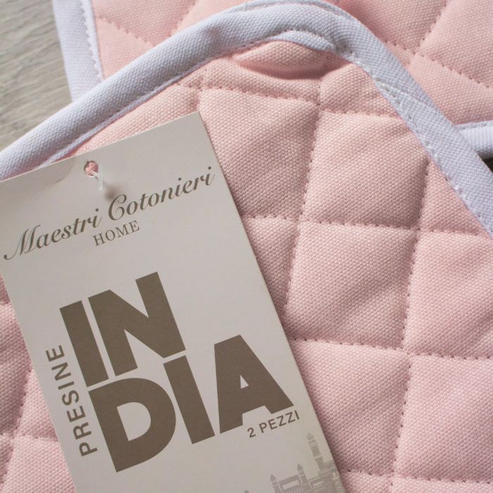 Maestri Cotonieri Set 2 Presine da Cucina India in Cotone con Bordo Bianco