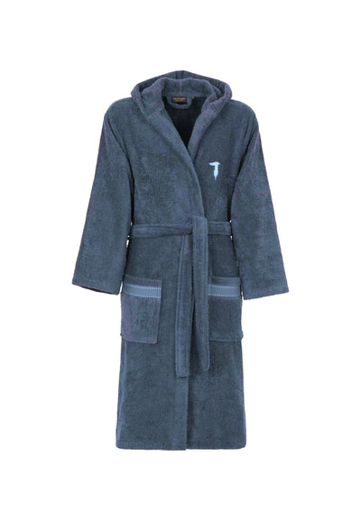 Trussardi Home Accappatoio con Cappuccio in Puro Cotone Ribbon, accappatoio unisex in color antracite con logo ricamato.