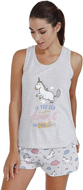 Mr Wonderful Pigiama da Donna Modello Corto con Canottiera Fantasia Unicorno 55721 S20 - Passarelli Biancheria