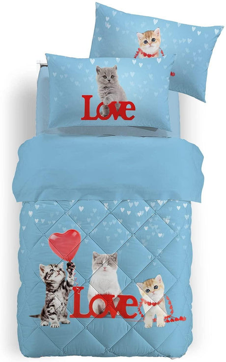 Caleffi Completo Lenzuola per Letto Singolo Gattino Cuore - Passarelli Biancheria