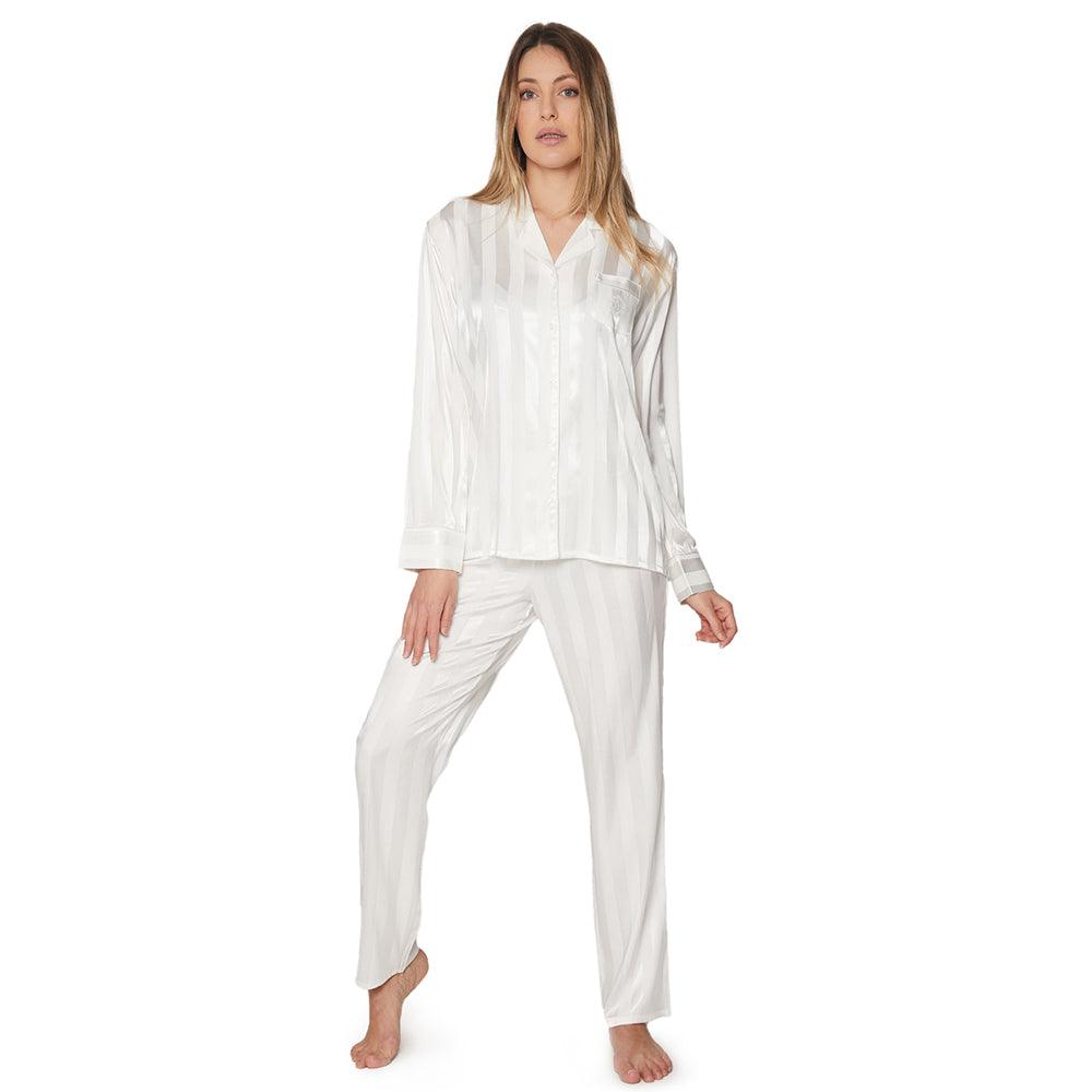 Admas Pigiama da Donna in Raso effetto Seta Aperto Avanti 55838 S32 - Passarelli Biancheria