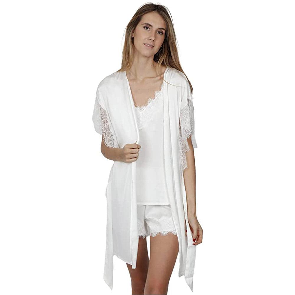 Admas Vestaglia Kimono da Sposa in Raso e Pizzo 57302 S32