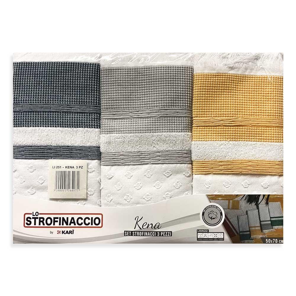 Confezione 3 Strofinacci / Canovacci in Spugna di Puro Cotone Kena S70 - Passarelli Biancheria