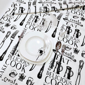 Maison Sucrèe Tovaglia Black & White Posate - Varie Dimensioni - Passarelli Biancheria