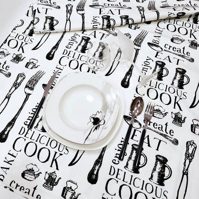 Maison Sucrèe Tovaglia Black & White Posate - Varie Dimensioni - Passarelli Biancheria