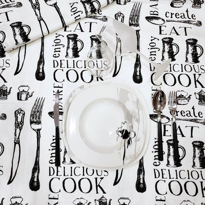 Maison Sucrèe Tovaglia Black & White Posate - Varie Dimensioni - Passarelli Biancheria