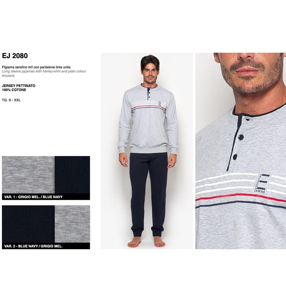 Jamas Pigiama Uomo Cotone Leggero Maniche Lunghe EJ2080 S50 - Passarelli Biancheria