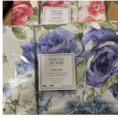 Rebecca Home Completo Lenzuola Matrimoniale in Flanella Nicol Fiore D50 - Passarelli Biancheria