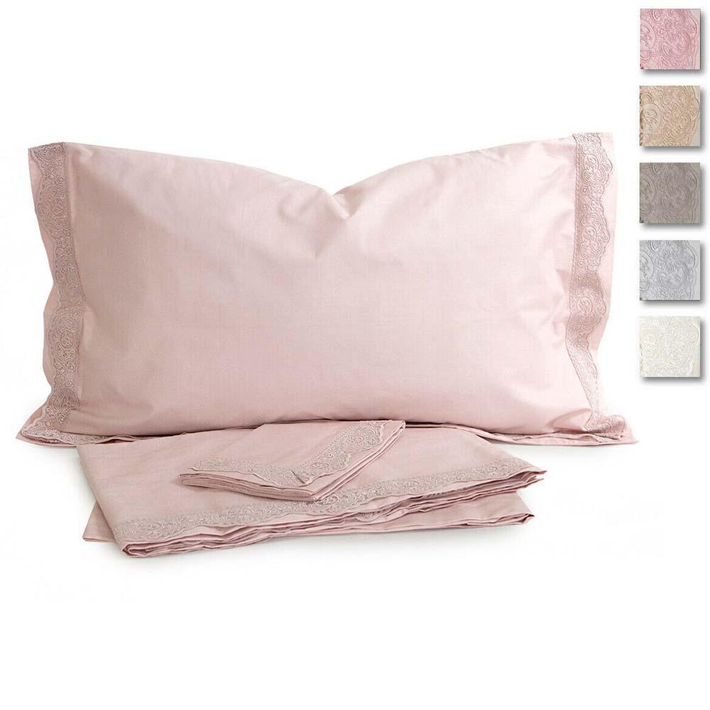 Laura Biagiotti Completo Lenzuola Matrimoniale Rubino con pizzo applicato D123 - Passarelli Biancheria