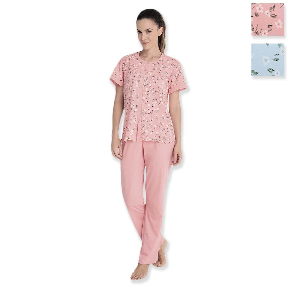 Lingery Pigiama da Donna Aperto Maniche Corte Pantalone Lungo 9632 S30 - Passarelli Biancheria