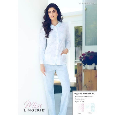 Miss Lingerie Pigiama Cotone Leggero da Donna Maniche Lunghe Aperto S60 - Passarelli Biancheria
