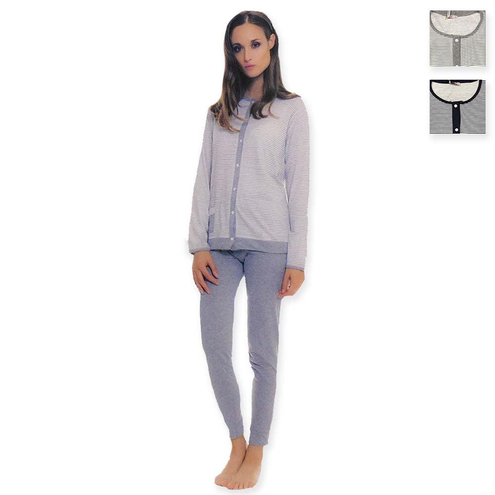 MyPi Pigiama Donna Lungo Aperto Avanti Cotone Leggero Misure Over 1842 S22 - Passarelli Biancheria