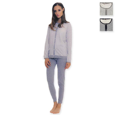 MyPi Pigiama Donna Lungo Aperto Avanti Cotone Leggero Misure Over 1842 S22 - Passarelli Biancheria