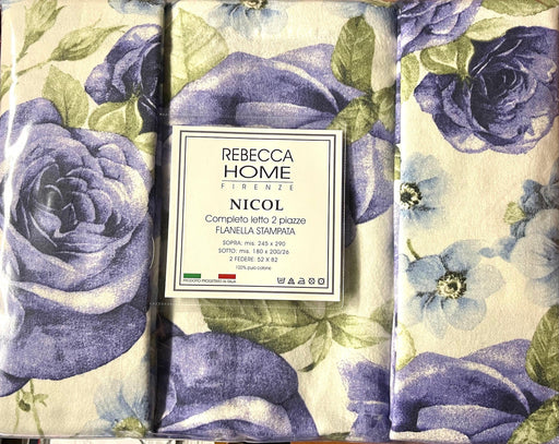 Rebecca Home Completo Lenzuola Matrimoniale in Flanella Nicol Fiore D50 - Passarelli Biancheria