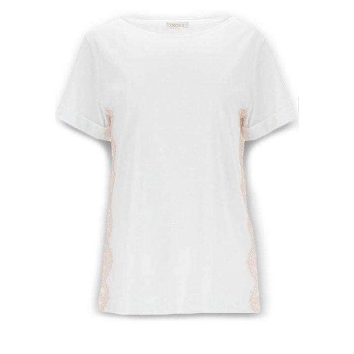 Oroblu Maglia T-shirt Maniche Corte da Donna in Cotone e Pizzo Peonia S60
