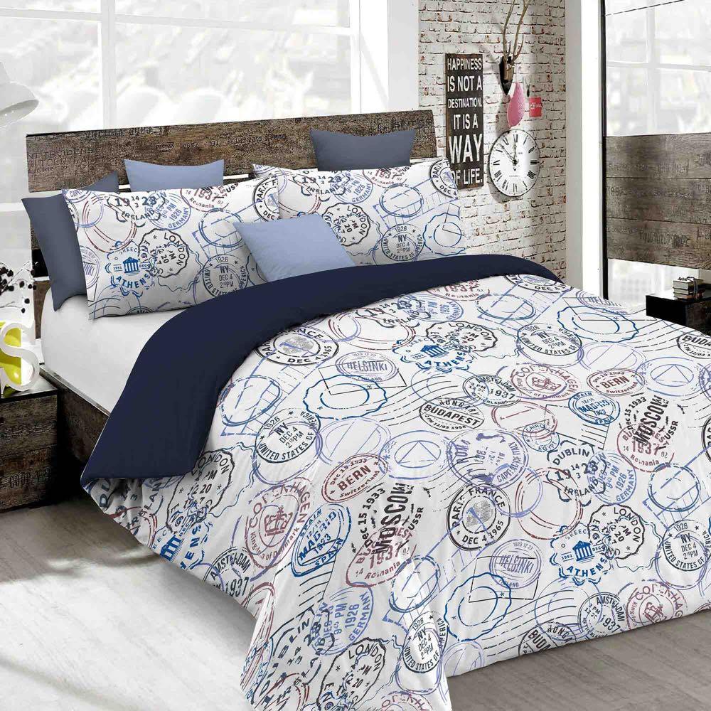 Parure Copripiumino con Federe Stampato in Microfibra Travel Life - Dimensioni Varie - Passarelli Biancheria