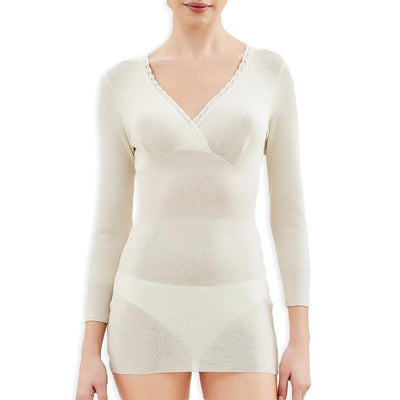Ragno Maglietta Intima Maniche Lunghe per Donna in Pura Lana con Forme 0041L9 S55 - Passarelli Biancheria