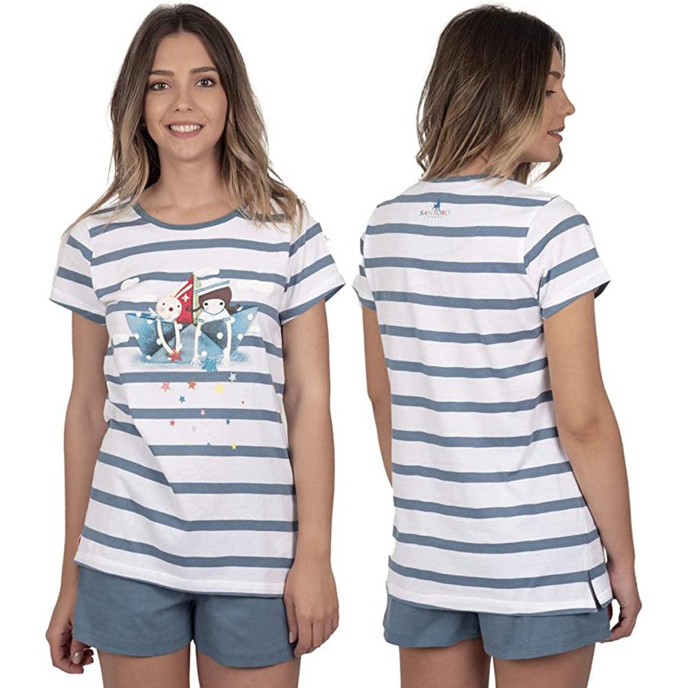 Santoro Kori Kumi Pigiama da Donna Estivo con Pantalone Corto con Maglia a Maniche Corte 54468 S22 - Passarelli Biancheria