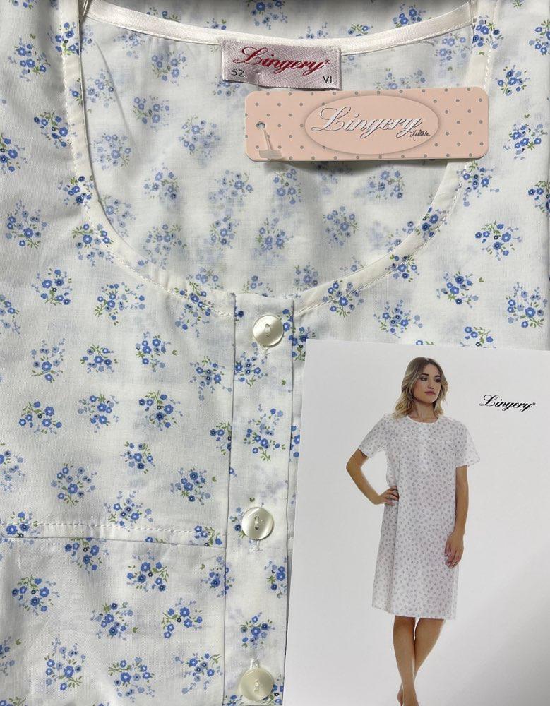 Lingery Camicia da Notte per Donna a Maniche Corte in Puro Cotone Batista 9040 S33 - Passarelli Biancheria